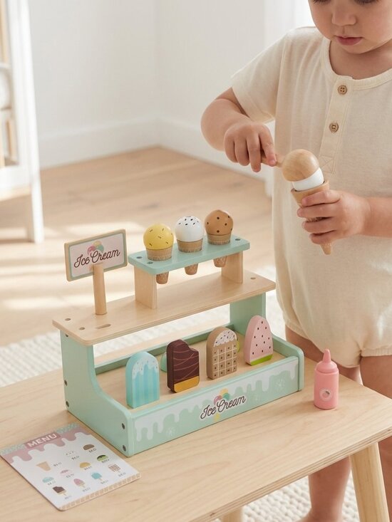 Tookytoy Other - Montessori Wooden Ice Cream Shop Pretend Play Toy Set New